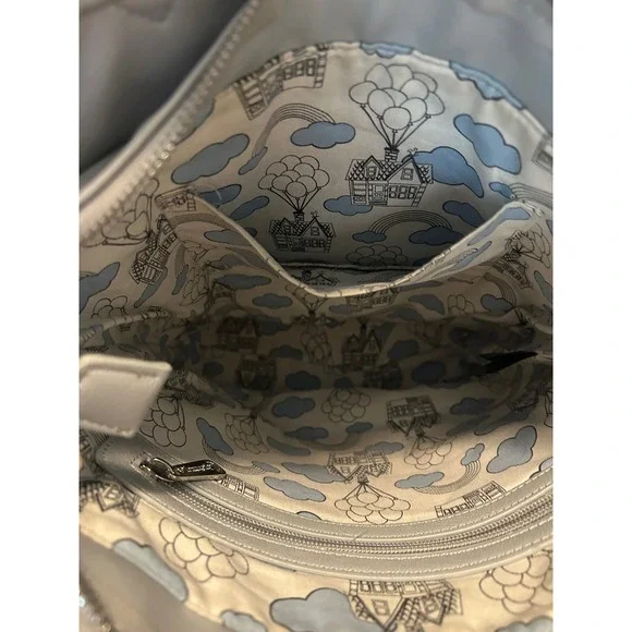 Disney Pixar Up House Balloons Tote Bag Grey Rainbow Vegan Leather Handbag - Picture 3 of 10